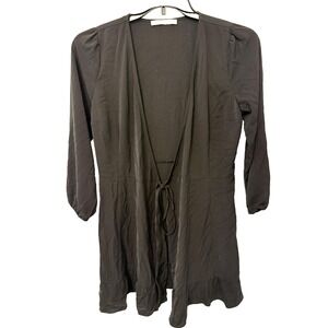 Abercrombie & Fitch Dress Womens Small Black Wrap Tie Waist Ruffle 3/4 Sleeve